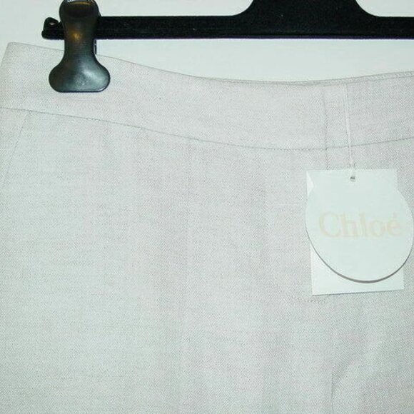 NWT CHLOE Beige Cotton Linen Slim Cropped Pants 42/10 - Picture 2 of 5